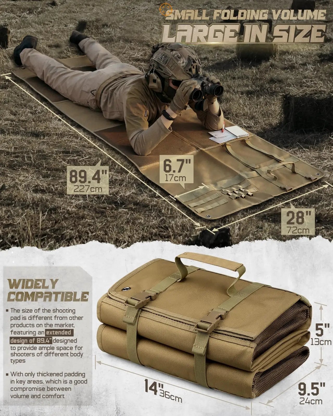Shooting Mat Prone Tactical Shooting Pad Folded Shooter Blanket with Bipod Holder, for Hunting Outdoor Training Competition