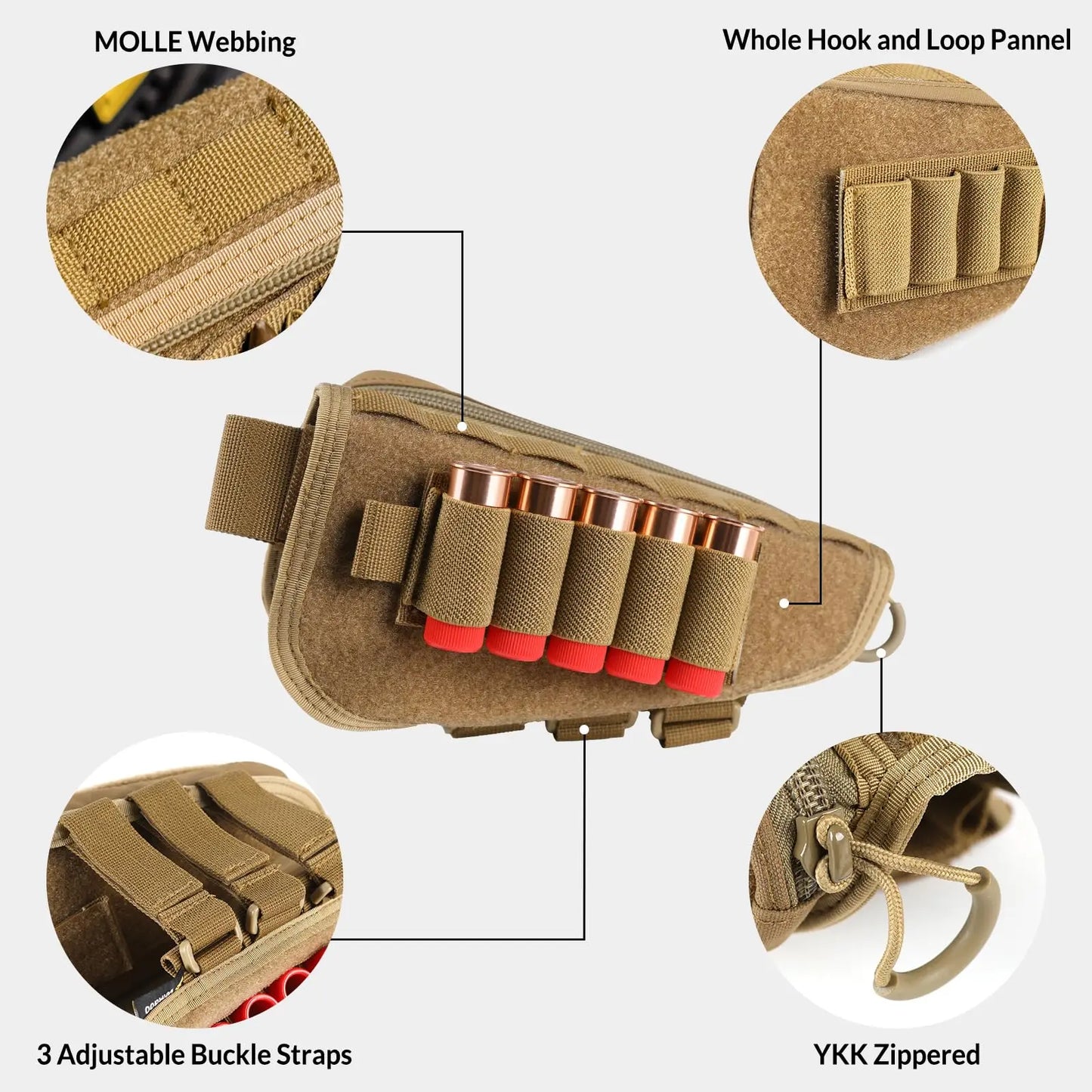 AQzxdc Tactical Gunstock Pouch Buttstock Shotgun Rifle Shell Holder for Cheek Rest Ammo Holder Pouch for Airsoft CS War Game