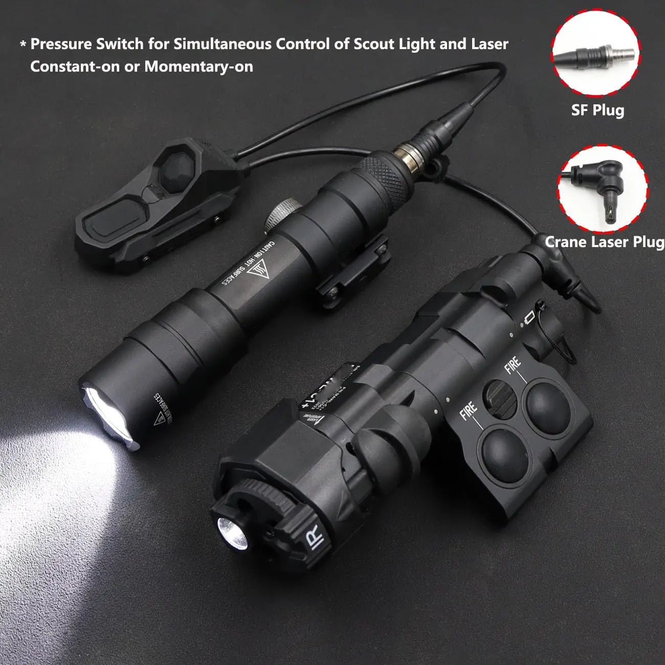 AQzxdc Tactical Dual Remote Pressure Switch Compatible with Crane Laser & SF M300/340/M600/640DF Weapon Lights and Lasers