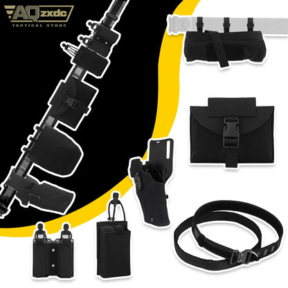 AQzxdc Tactical Assault Left Hand Holster Belt Set with Double Magazine Bag, PHC Sundry Bag, SEAL Quick-Release Medical Kit