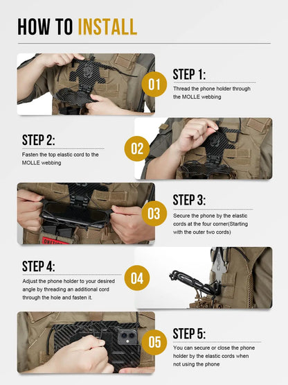 AQzxdc MOLLE Phone Holder, Plate Carrier Accessories Tactical Vest Phone Holder Phone Chest Mount for Cellphone Screen 4.7"-6.8"