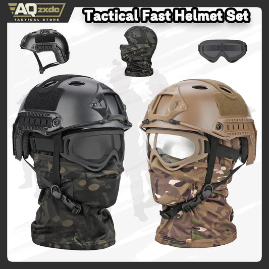 AQzxdc Tactical Helmet Set, Airsoft Mask Mesh,Elastic Balaclava Mask, Anti Fog Airsoft Goggles, Tactical Full Face Protection