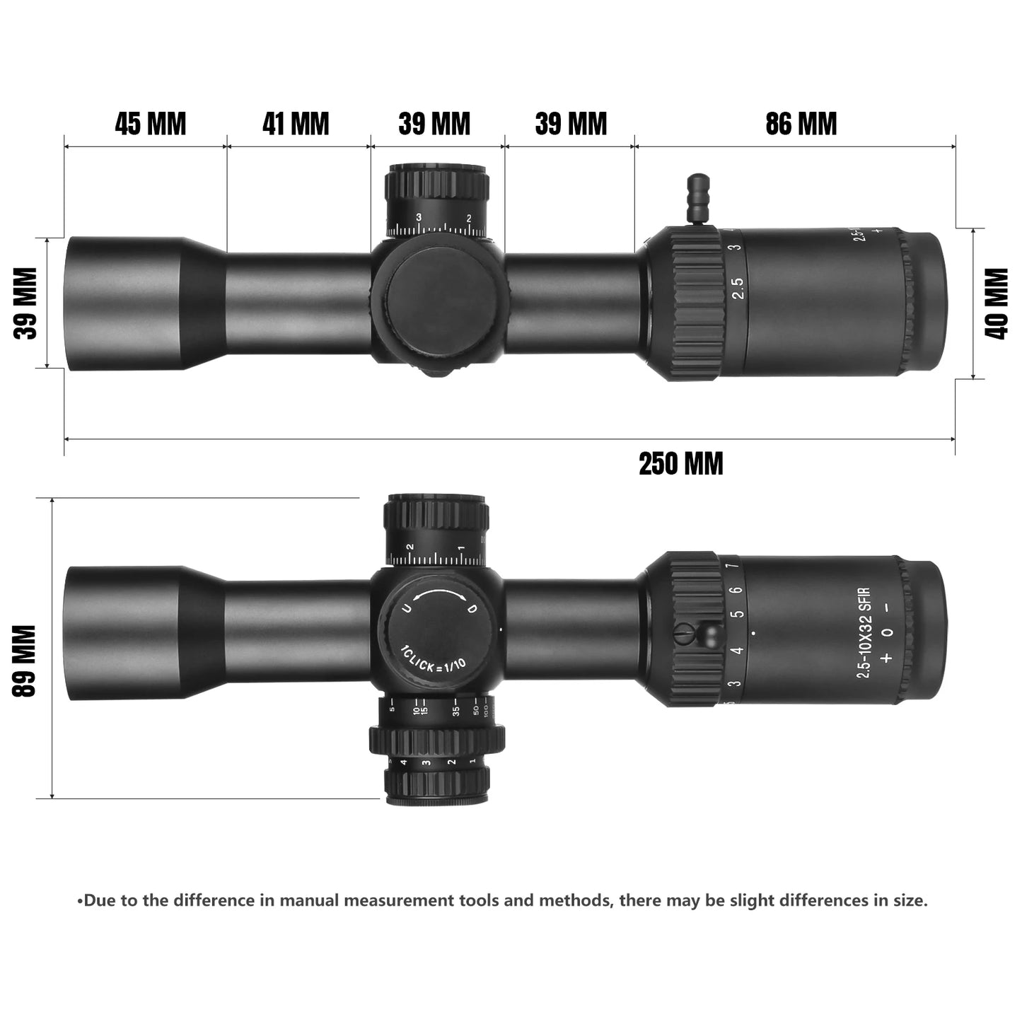 2.5-10X32 IR SF Compact Scope LPVO FMC  1/10 MIL Tactical Hunting Riflescope Lock Reset Sight Side Focus Illumina