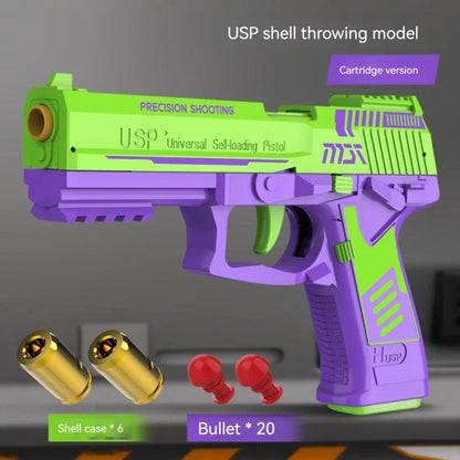 Csnoobs USP Shell Ejection Pistol Continuous Firing Airsoft Blowback Soft Bullet Gun Empty Hanging Weapon Children Toy Boys Gift