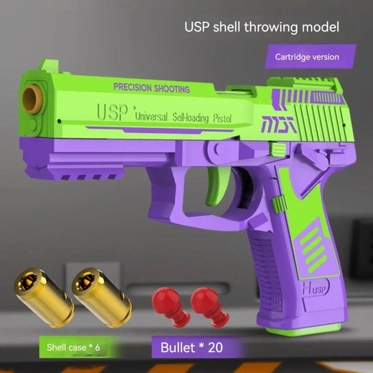 Csnoobs USP Shell Ejection Pistol Continuous Firing Airsoft Blowback Soft Bullet Gun Empty Hanging Weapon Children Toy Boys Gift