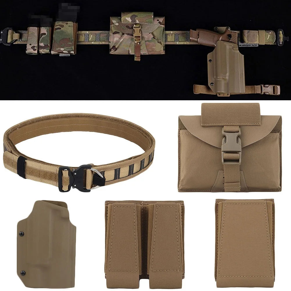 Tactical Battle Belt with 9/5.56mm Mag Pouch, P320 Holster, Ifak Medical Pouch Tactical Utility Duty Molle Belt Airsoft Belt Set