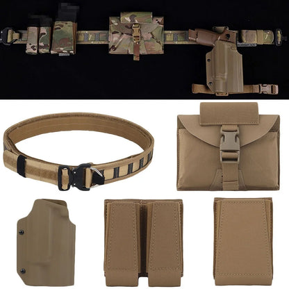 Tactical Battle Belt with 9/5.56mm Mag Pouch, P320 Holster, Ifak Medical Pouch Tactical Utility Duty Molle Belt Airsoft Belt Set