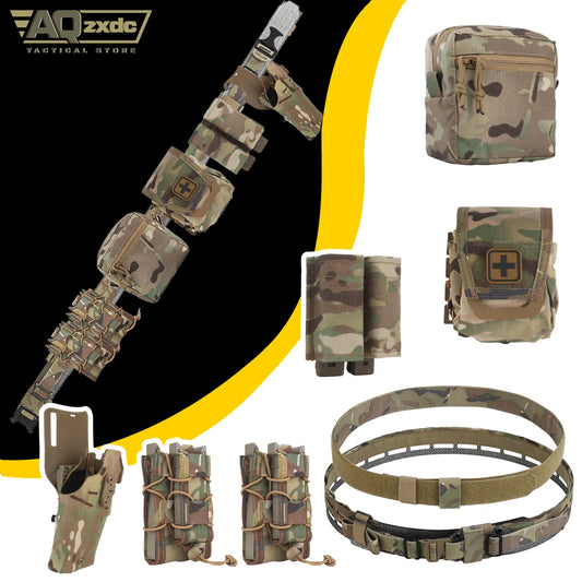 Battle Belt with Tactical Holster & 5.56/9mm Pouch & GP Pouch, Nylon Molle Quick Release Belt Utility Belt Set for CS War game