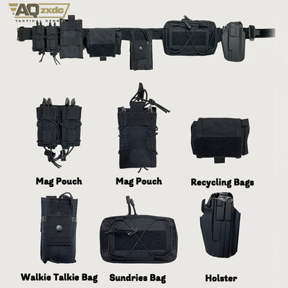 Tactical Military Belt Set with Combination Mag Bag & Recovery Bag & Walkie-Talkie Bag & Quick holster & Sundrie Bag for CS Game