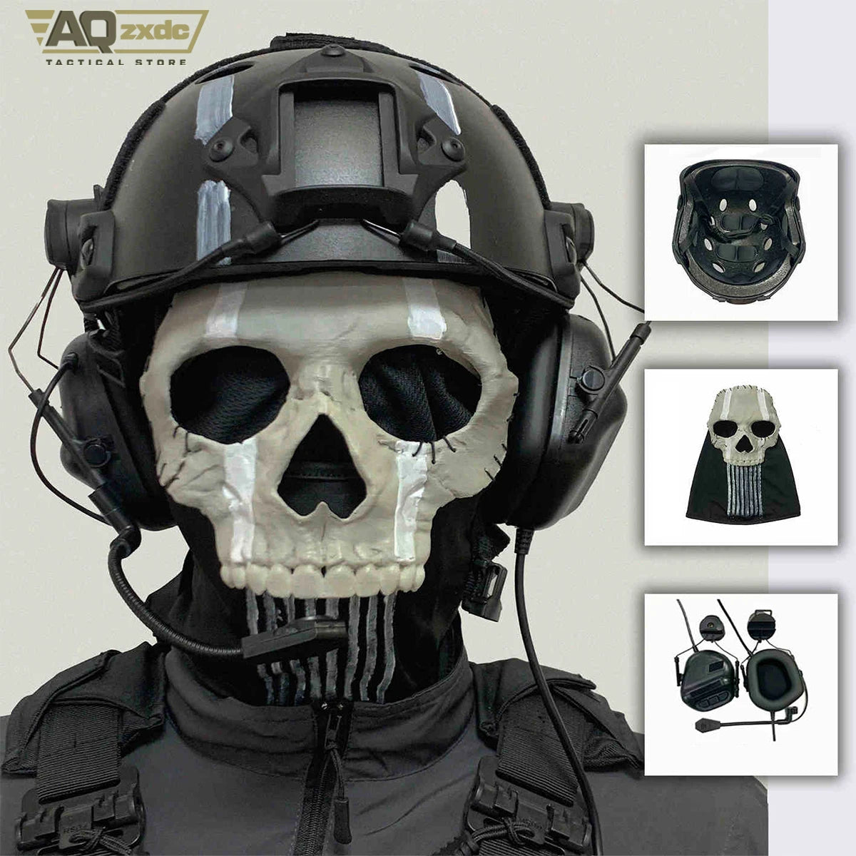 Airsoft Call of Duty 19 Cosplay Night Raid Ghost Helmet Set - Ghost Full face Mask & Includes headphones & Four-eye NVG Model