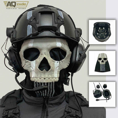 Airsoft Call of Duty 19 Cosplay Night Raid Ghost Helmet Set - Ghost Full face Mask & Includes headphones & Four-eye NVG Model