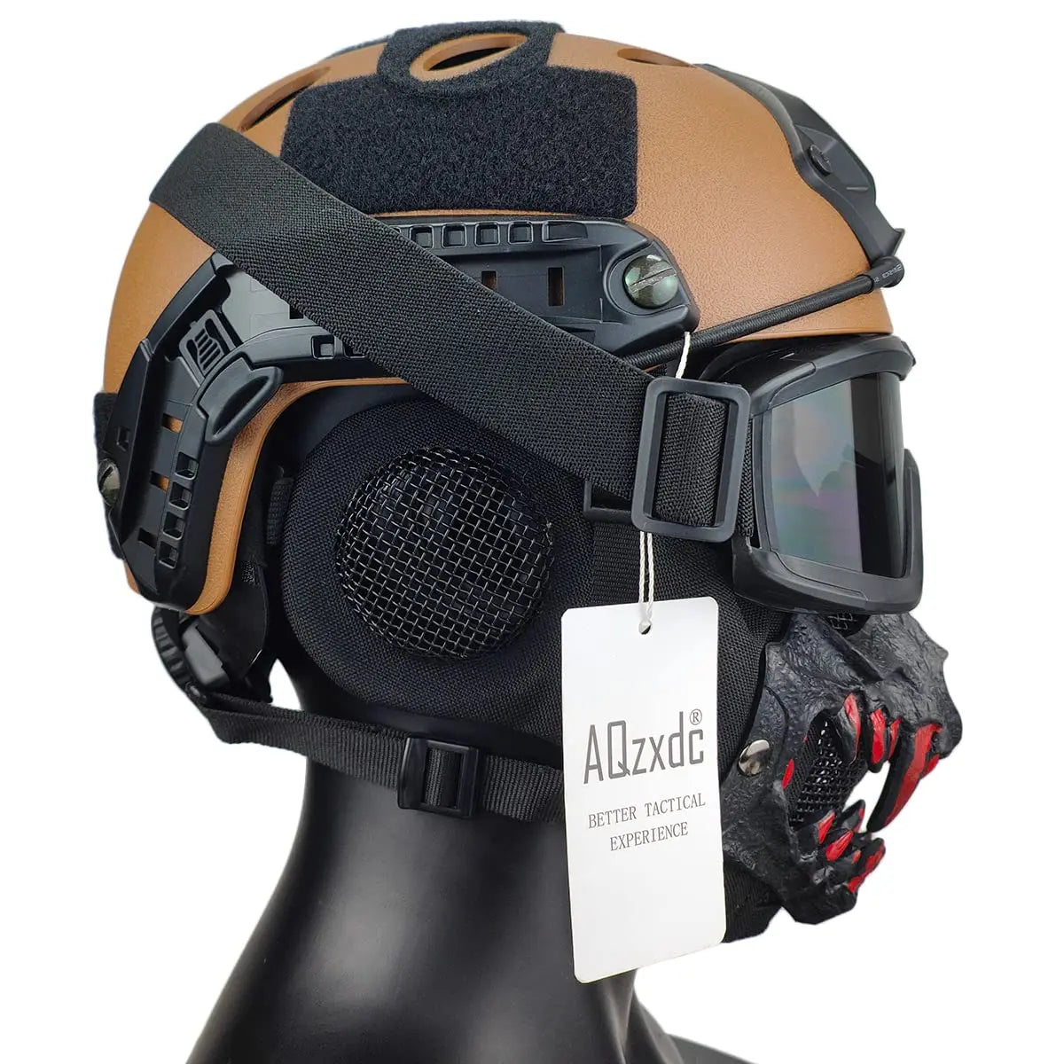 AQzxdc  Airsoft Military Helmet with Tactical Goggles And Steel Mesh Mask(With Ear Protective ) 6MM Super Thick Paintball Helmet