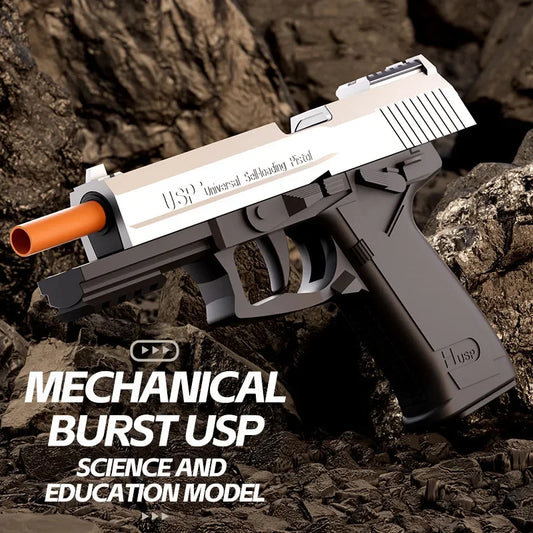 Mechanical USP Continuous Firing Throwing Shell Toy Gun Soft Bullet Airsoft Outdoor Sports CS Weapon Pistol for Boys Gift