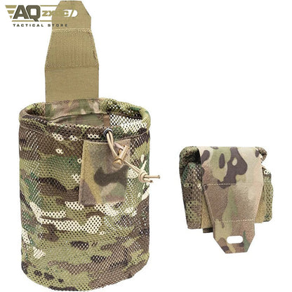 AQzxdc Tactical folding sundries storage waist bag MOLLE tactical mesh water bottle bag mesh recycling bag