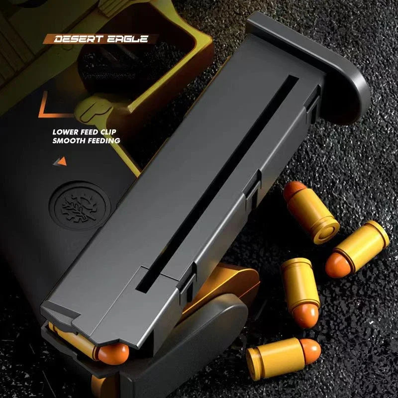 2024 Mechanical Continuous Fire Desert Eagle Pistol Shell Ejection Black Gun Empty Hanging Soft Bullet Blaster Toy Gun Gift