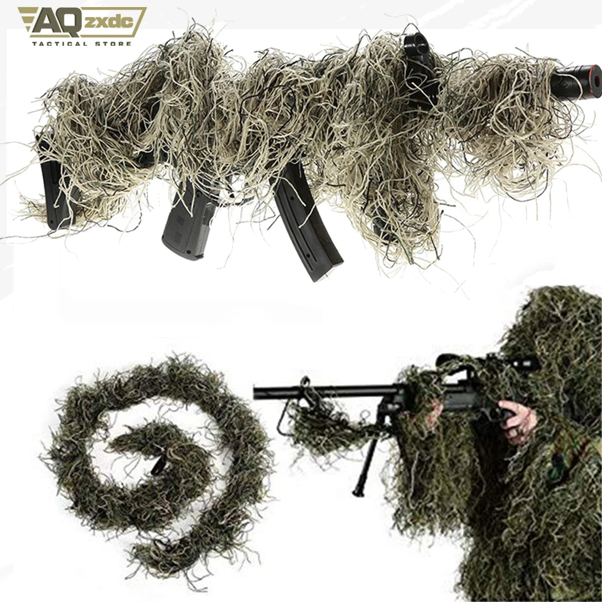 AQzxdc Tactical Ghillie Rifle Cover Wrap Camo, w/Elastic Strap for Camouflage Hunting Rifle