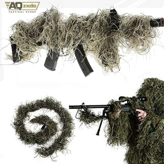 AQzxdc Tactical Ghillie Rifle Cover Wrap Camo, w/Elastic Strap for Camouflage Hunting Rifle
