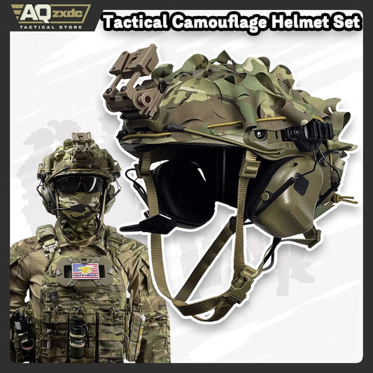 Tactical Helmet Camouflage Cloth Set, with Camouflage Cloth & Airsoft Earphone & Night Vision Mount G24 for Hunting Paintball