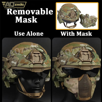 AQzxdc Fully Wrapped Paintball Helmet, Integrated Helmets, Masks, Goggles, Defogging Fans, All-in-One Design, Detachable Mask