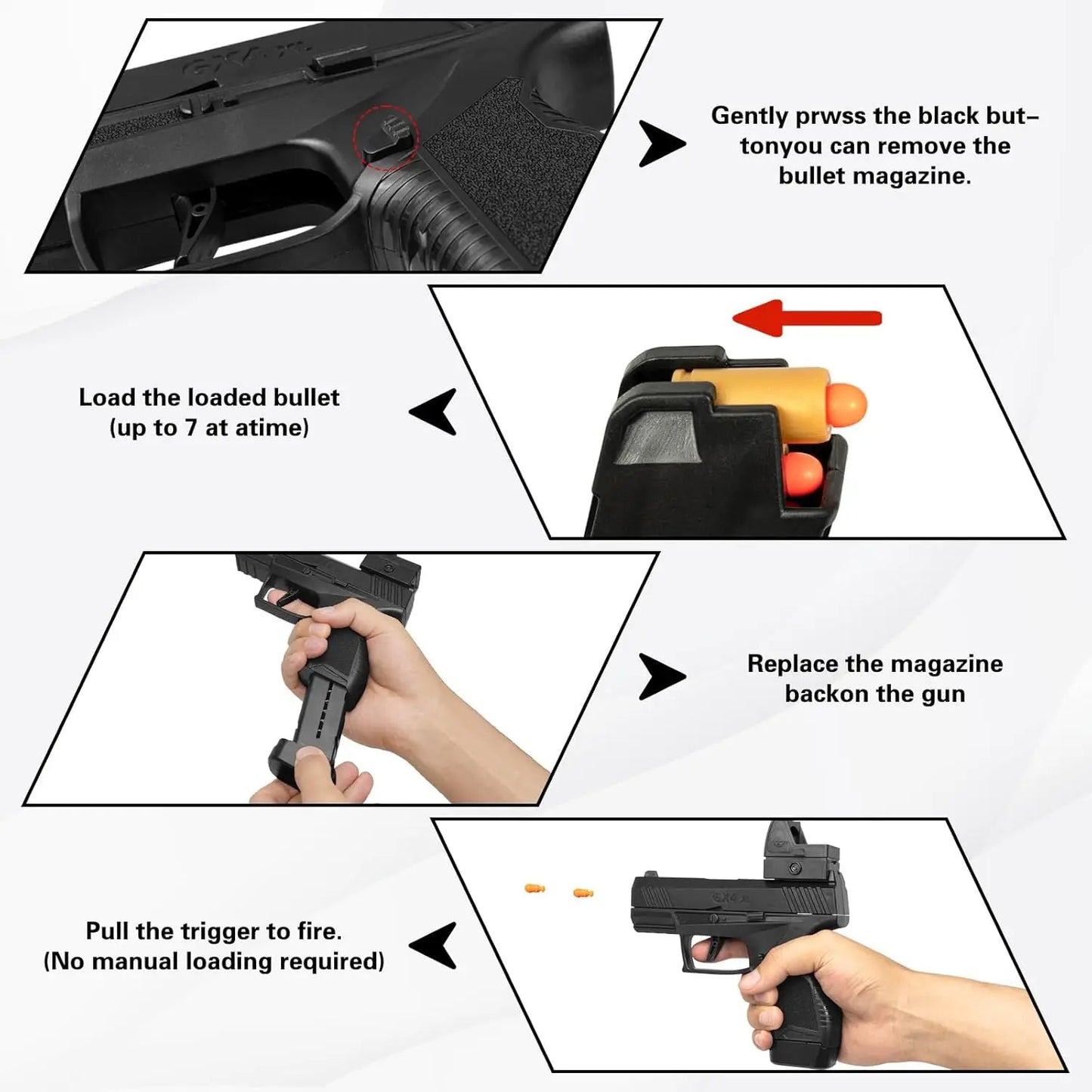 Empty Hanging Shell Ejecting Mini Toy Gun Soft Bullet Blaster with Scope Toy Black Pistol for Kids Boys Girls Gift