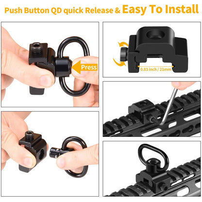AQzxdc 360° Rotation Picatinny Sling Swivel Mounts, 2 Point and Sling Rail Mount with 1.25" Push Button QD Sling Swivels