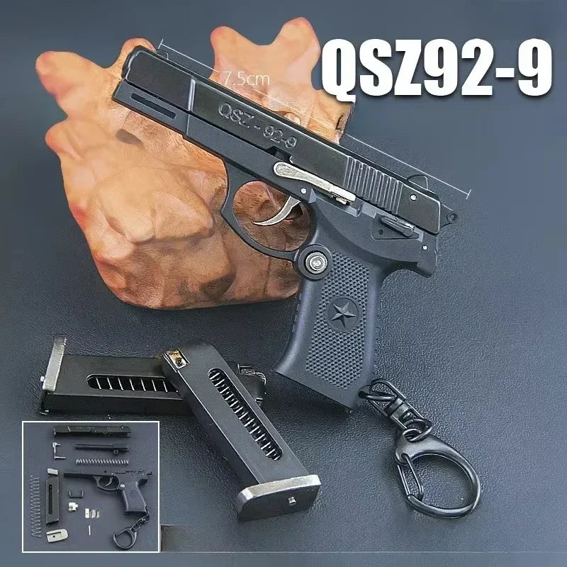 1:3 QSZ92 Toy Gun Model Semi Alloy Detachable Mini Gun Pistol Keychain Home Pendant Ornament for Boys Gift