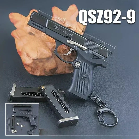 1:3 QSZ92 Toy Gun Model Semi Alloy Detachable Mini Gun Pistol Keychain Home Pendant Ornament for Boys Gift
