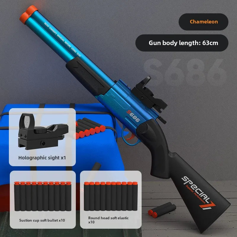 S686 Double Barreled Rifle Long Toy Gun Airsoft Launcher Dual Soft Bullets Outdoor Sports Game Shot Gun Weapon for Kids Gift
