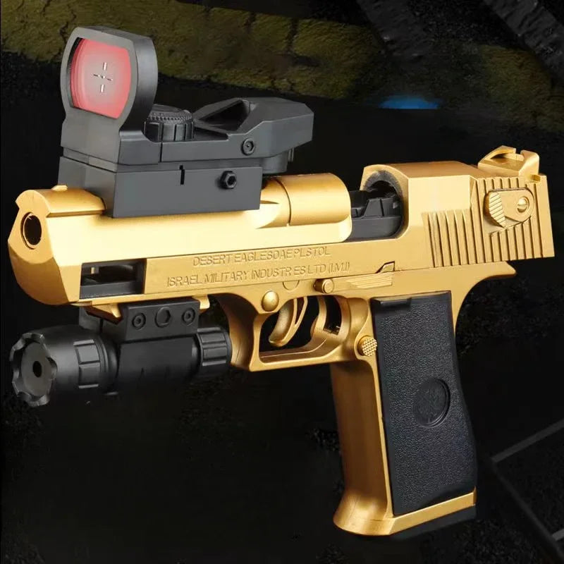 2024 Mechanical Continuous Fire Desert Eagle Pistol Shell Ejection Black Gun Empty Hanging Soft Bullet Blaster Toy Gun Gift