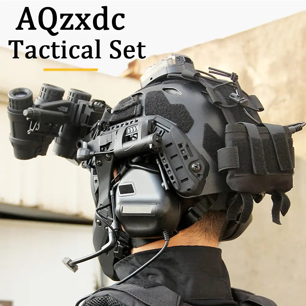 AQ Heavy-Duty Tactical Helmet Set, with Paintball Mask & Telescope Model & Soundproof Headphones, Aluminum Alloy L4G24 NVG Mount