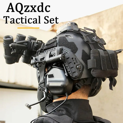 AQ Heavy-Duty Tactical Helmet Set, with Paintball Mask & Telescope Model & Soundproof Headphones, Aluminum Alloy L4G24 NVG Mount