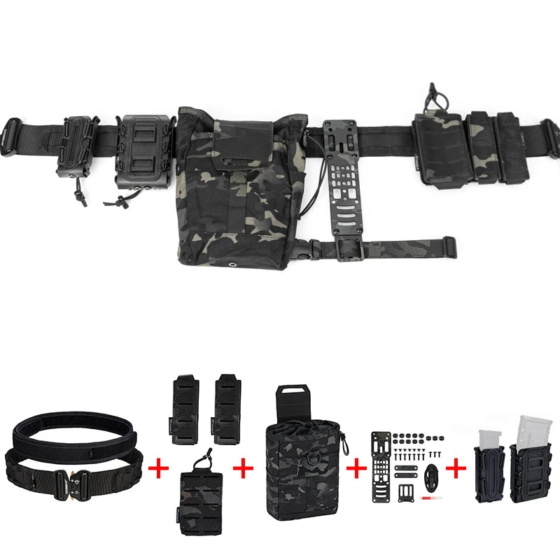 AQzxdc Tactical Military Waist Belt Set with Utility Pouch & Medical Pouch & Flash bang Pouch & 9mm 55 Mag Pouch Set for Airsoft