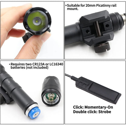 AQzxdc TacticalM600C Light LED Whitelight with Strobe Weapon Rifle Light, with Remote Pressure Switch Tactical Light 400 Lumens