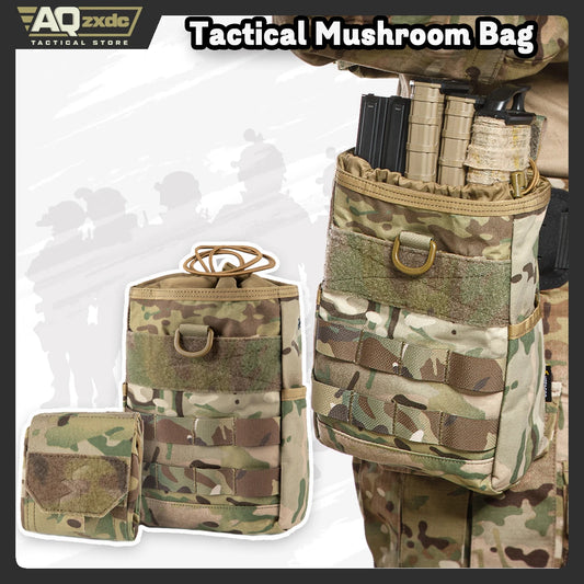 AQzxdc Outdoor Tactical Mushroom Bag with Roll Drawstring Soft Bag Self-unloading Magazine Bag Foldable for Airsoft CS War Game