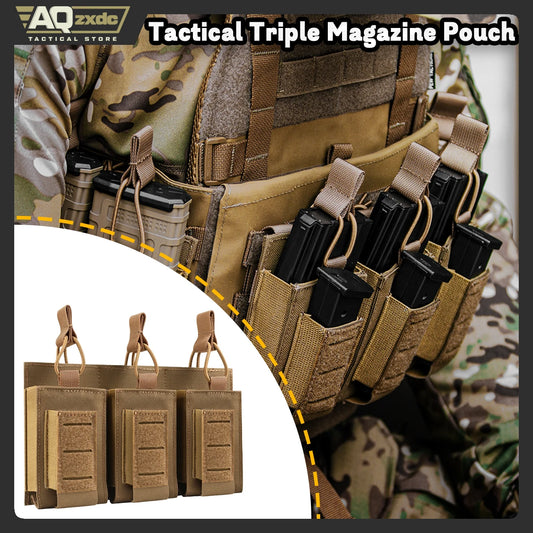 AQzxdc Tactical Triple Magazine Pouch Laser Cutting Hunting Bag Nylon Molle Mag for 5.56mm 9mm for Airsoft Paintball War Game