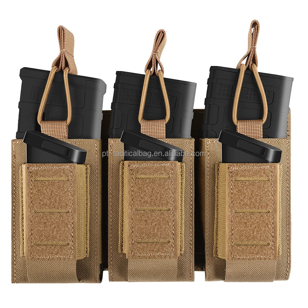 AQzxdc Tactical Triple Magazine Pouch Laser Cutting Hunting Bag Nylon Molle Mag for 5.56mm 9mm for Airsoft Paintball War Game