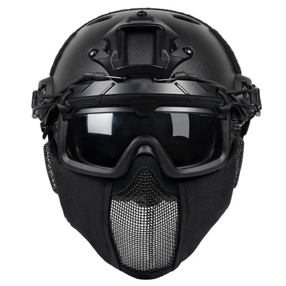 Airsoft Fast Helmet - Full Face Protective Tactical Helmet With Foldable Ear Protection Mask And Goggles for Airsoft Paintball
