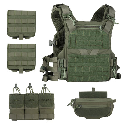 Tactical K19 Plate Carrier Set with Triple Magazine Pouch & Multifunctional Underbelly Pouch, Suitable for Airsoft Paintball CQB
