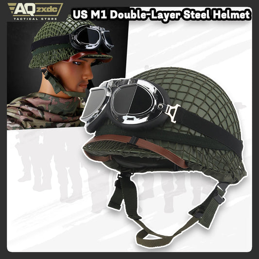 American M1 Double-Layer Steel Helmet Alloy Steel Military Fan Cos Riding Field Film and Television Special Tactical Helmet
