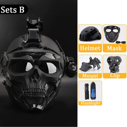Tactical Fast Helmet Sets, with Full Protect  Face Skull Mask, and Flashlight,NVG Mount Game Kit for Airsoft, BBS CQB Skirmishes