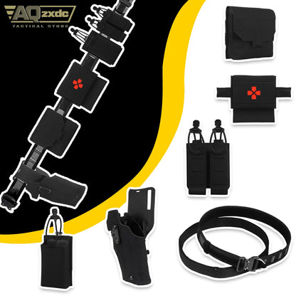 AQzxdc Tactical Left-Hand Holster Belt Set, with Double Magazine Pouch, Small Sundries Bag, Micro Trauma Kit, G17 Left Holster