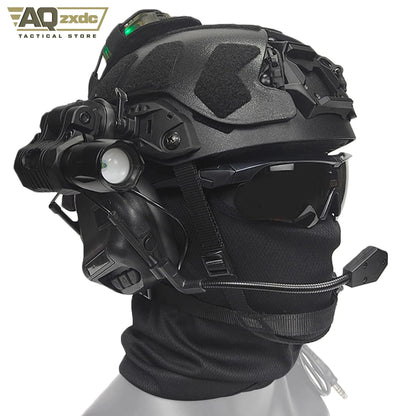 AQzxdc Fast Lightweight Paintball Helmet with External Armor, with Noise Cancelling Headphones, Flashlight, Goggles, Balaclava