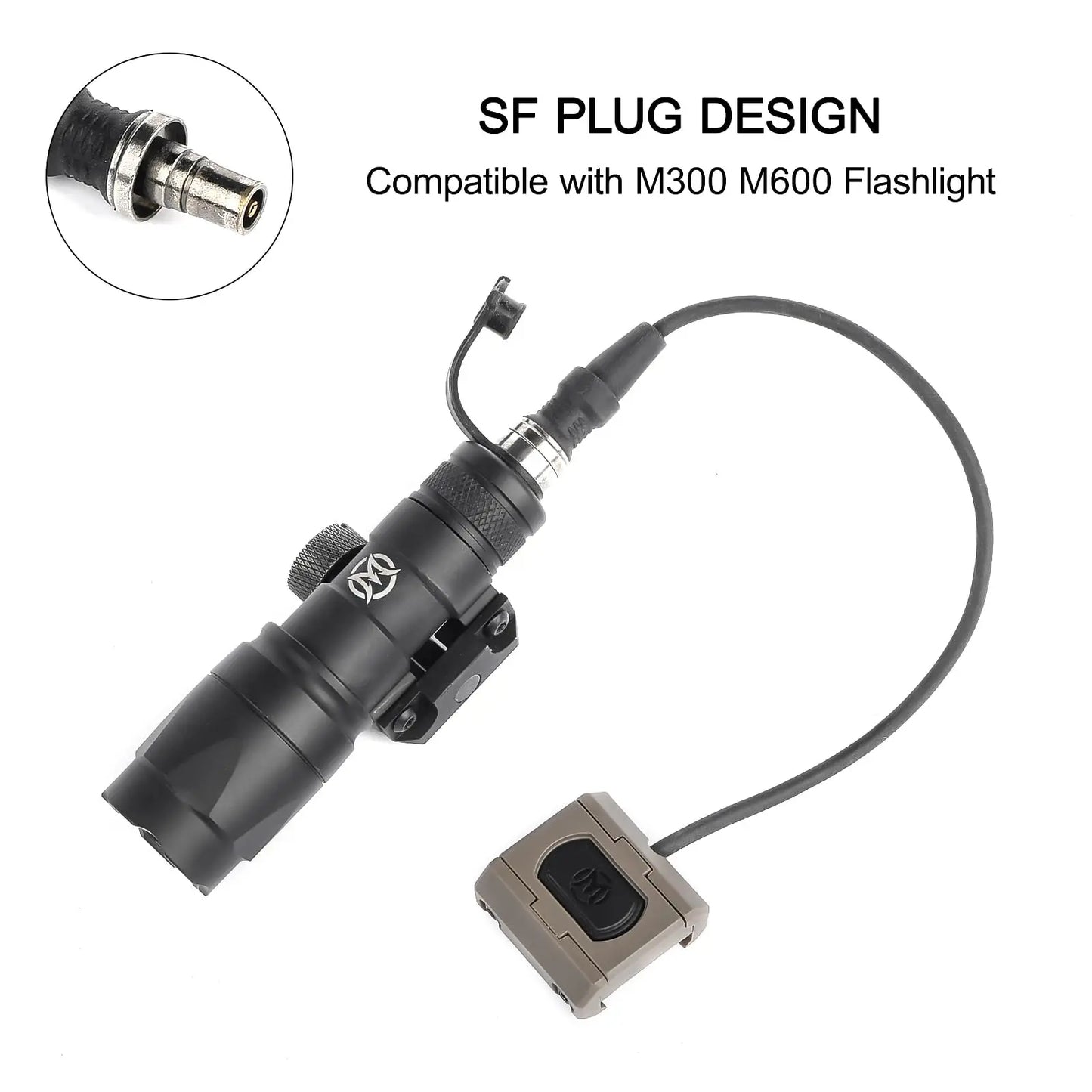 Remote Pressure Switch for M300 M600 Scout Weapon Light, with Tactical Flashlight Switch Mount Set for 20mm Rail/Mlok/Keymod Rai