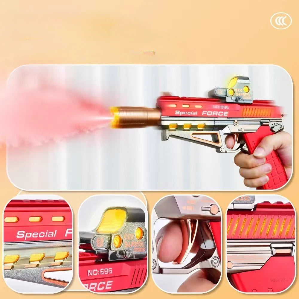 Electric Light Up Pistol Toy Unique Spraying Action Hand Gun Toys with LEDs Light Fighting Sound Pistol for Kids Gift