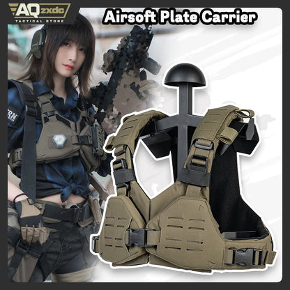 Bikini Chest Rig, Tactical Molle Vest, Quick Release Breastplate, Adjustable Molle Airsoft Plate Carrier, for Wargame Cosplay