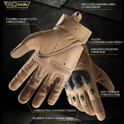 Airsoft Full Finger Gloves with Glove Buckle & Knuckle Protection Tactical Assault Training Gloves for Riding, Hunting, Cycling