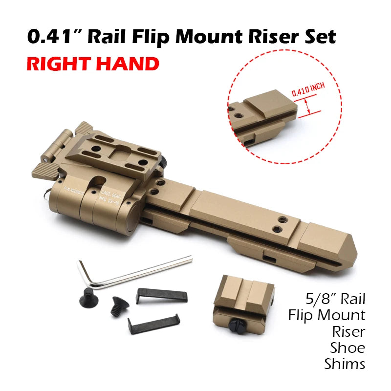 CNC Metal Flip Mount Riser System Side Flip Mount Sets 0.41" 5/8" for G33 G43 3X Magnifier and Exps3 Holographic Sight