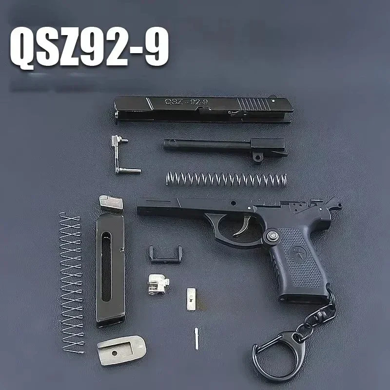 1:3 QSZ92 Toy Gun Model Semi Alloy Detachable Mini Gun Pistol Keychain Home Pendant Ornament for Boys Gift