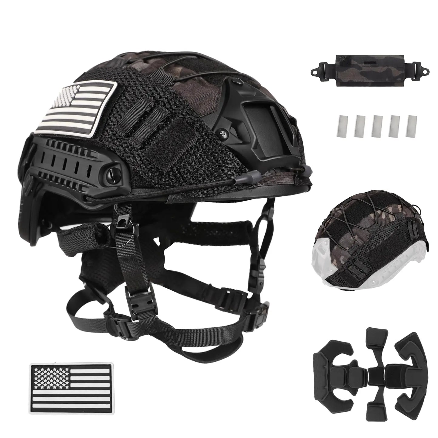 AQzxdcAdjustable Tactical Helmet Set with Counterweight Pouch & Cover for Airsoft, Cosplay, Military Gear Paintball War Game