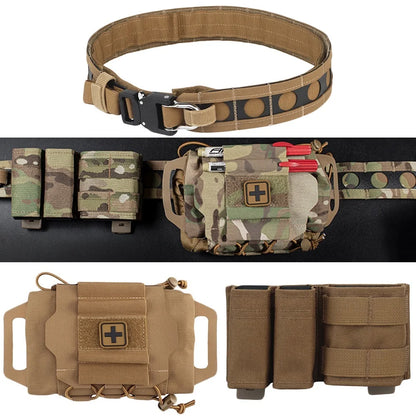 AQzxdc Tactical Belt Set, with Open Top 5.56/9mm Pouch & Rapid Deployment IFAK Medical Pouch, for Airsoft Paintball Hunting